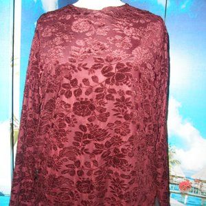 NEW by BICE MERLOT, WINE LACE SEE-THRU LONG SLEEVES BLOUSE, TOP SIZE MEDIUM
